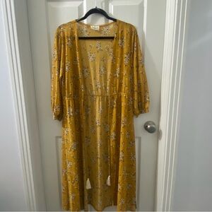 NWOT Ember Floral Mustard Yellow Wrap Around Dress